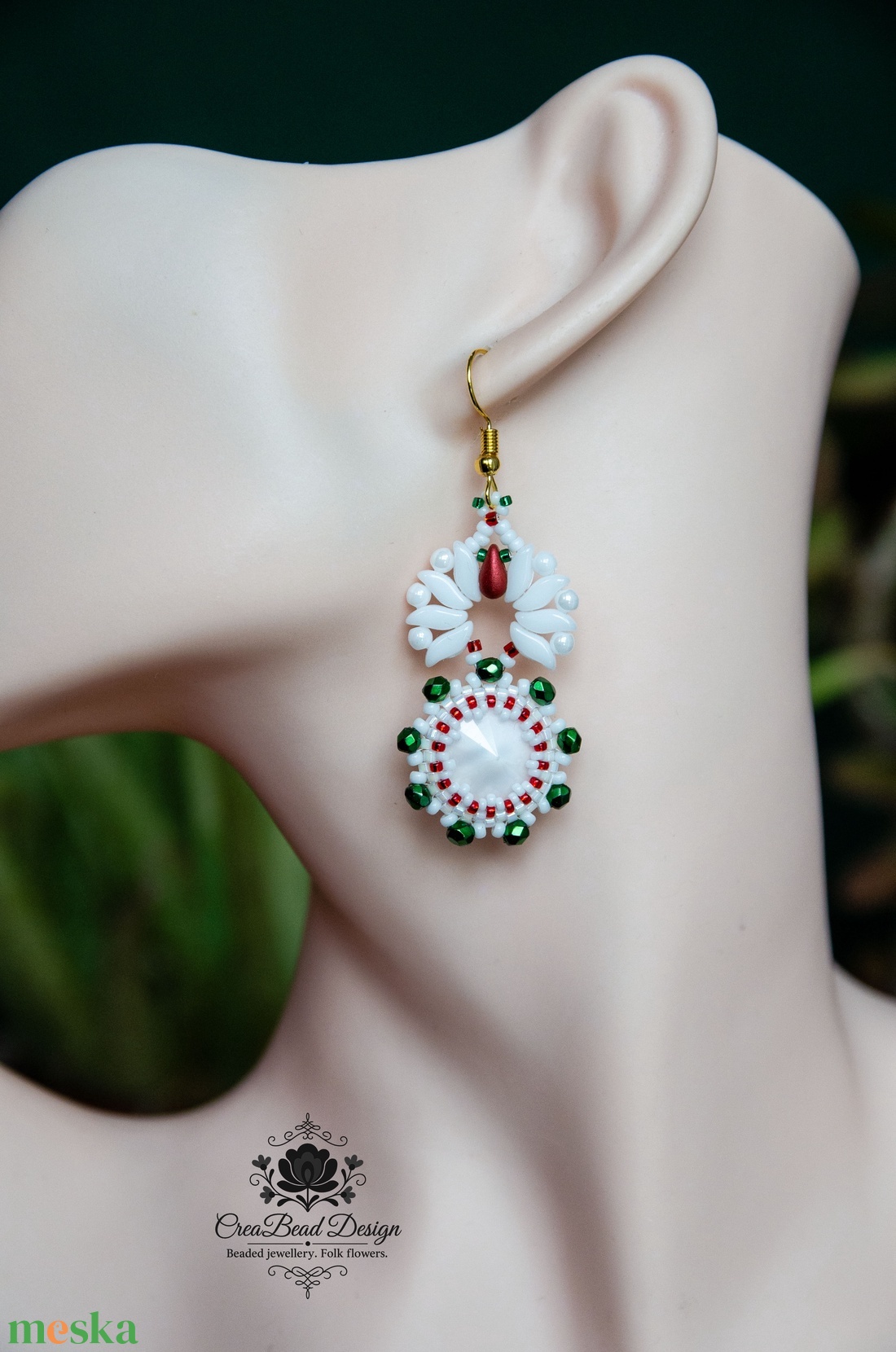 CreaBead Design elegáns trikolor fülbevaló - ékszer - fülbevaló - lógó csepp fülbevaló - Meska.hu