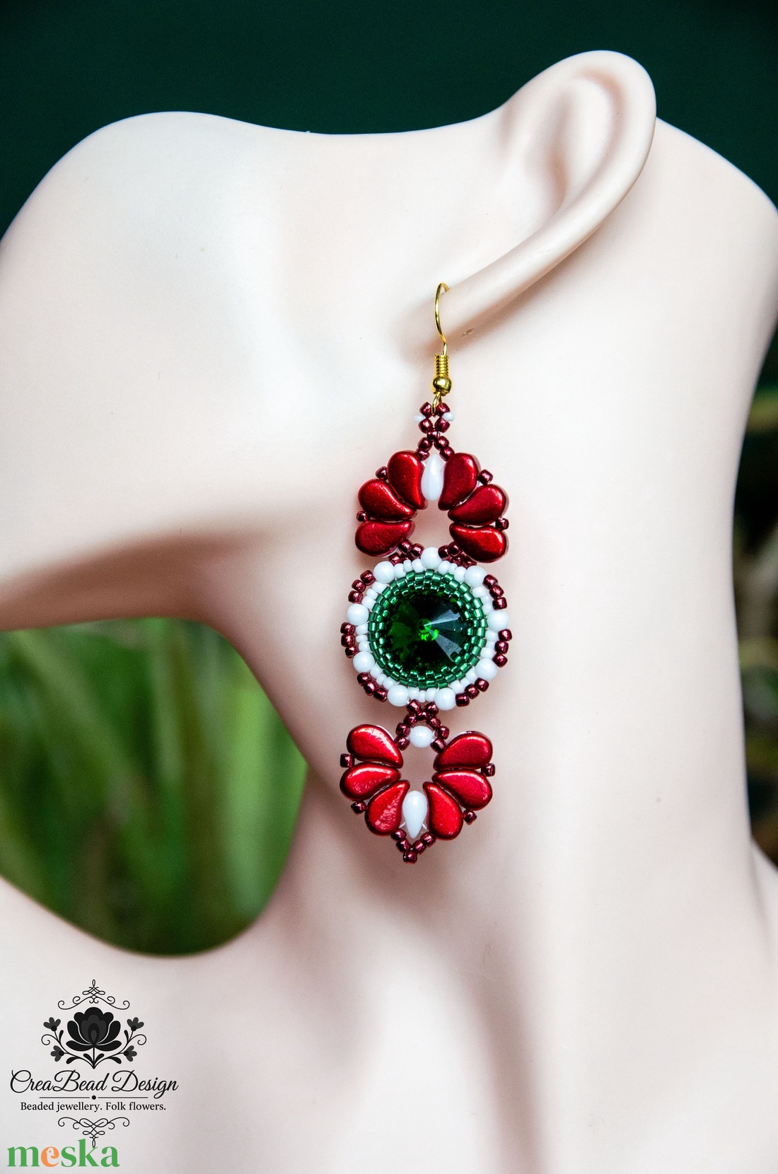 CreaBead Design elegáns trikolor fülbevaló - ékszer - fülbevaló - lógó csepp fülbevaló - Meska.hu