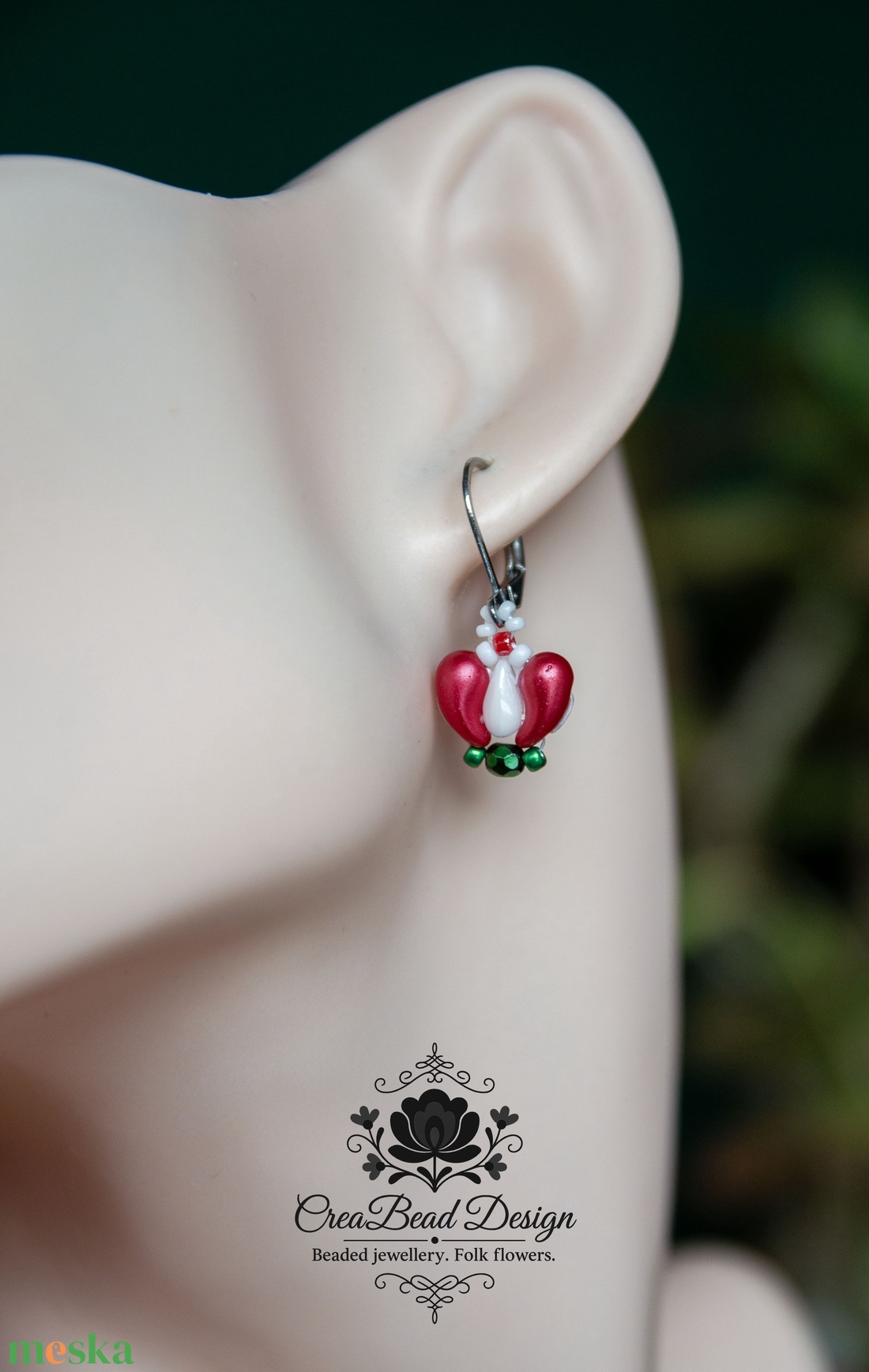 Creabead Design trikolor rózsabimbó ékszer - ékszer - fülbevaló - lógó csepp fülbevaló - Meska.hu