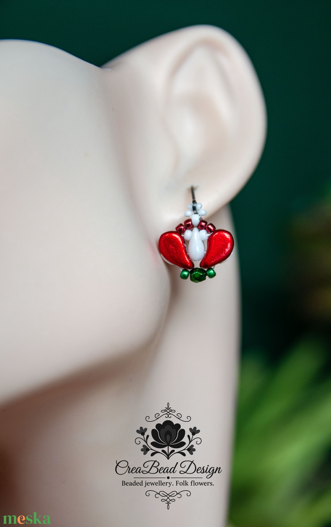 Creabead Design trikolor rózsabimbó ékszer - ékszer - fülbevaló - lógó csepp fülbevaló - Meska.hu