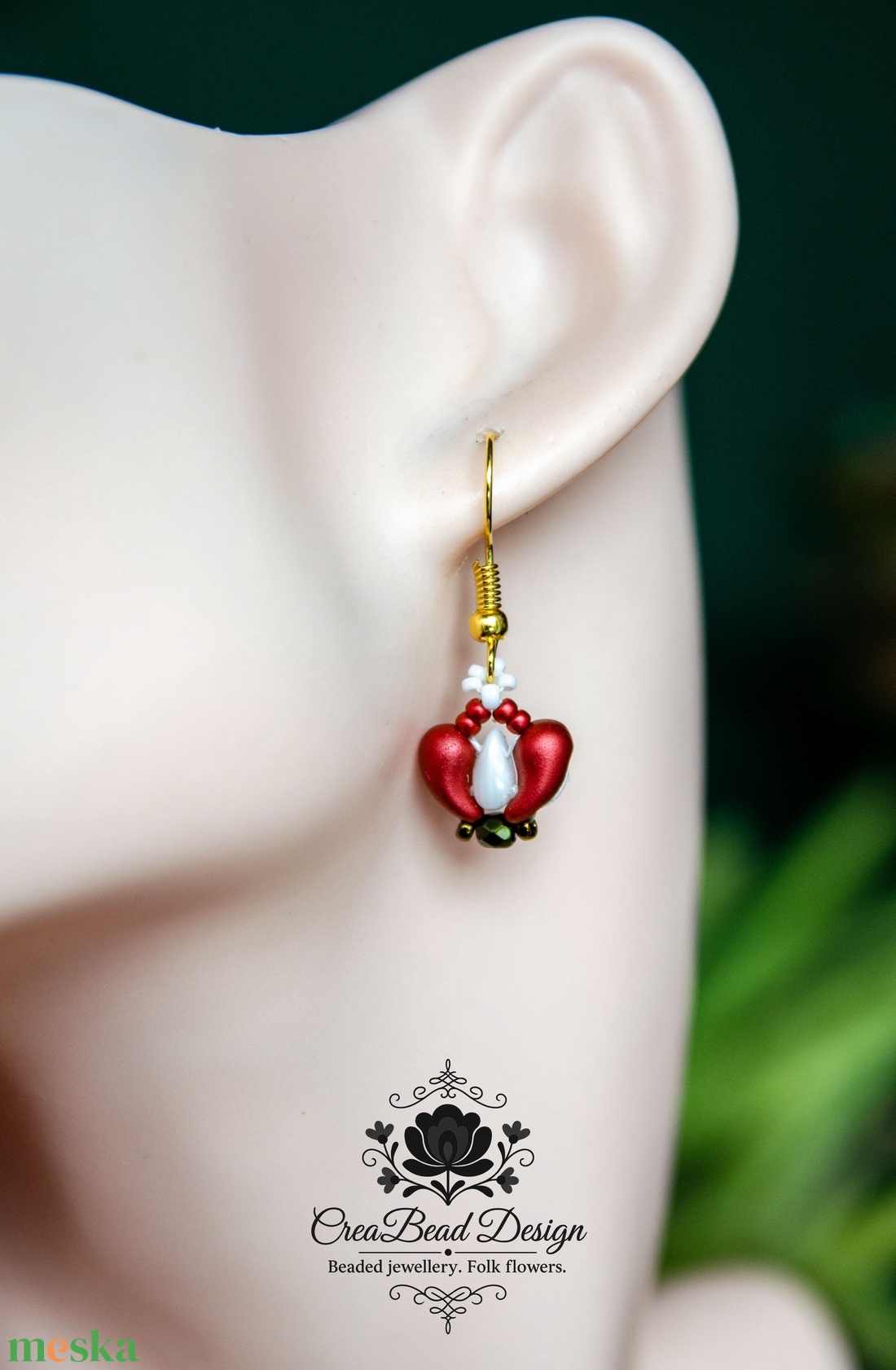 Creabead Design trikolor rózsabimbó ékszer - ékszer - fülbevaló - lógó csepp fülbevaló - Meska.hu