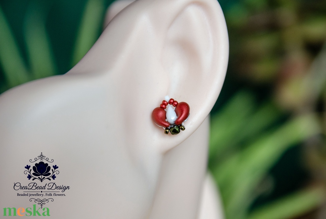 Creabead Design trikolor rózsabimbó ékszer - ékszer - fülbevaló - lógó csepp fülbevaló - Meska.hu