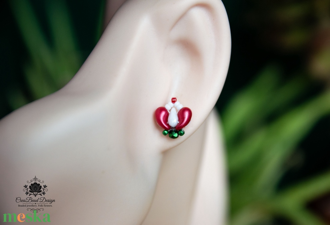 Creabead Design trikolor rózsabimbó ékszer - ékszer - fülbevaló - lógó csepp fülbevaló - Meska.hu