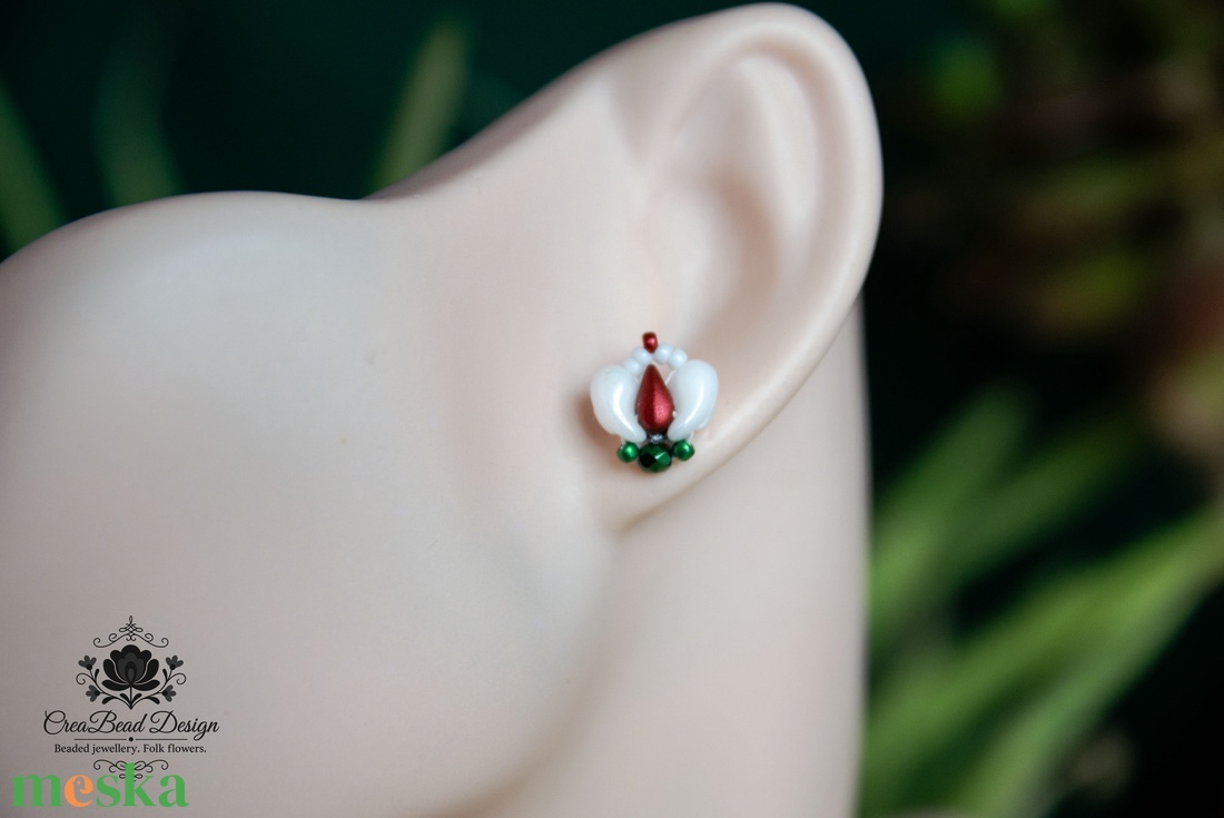 Creabead Design trikolor rózsabimbó ékszer - ékszer - fülbevaló - lógó csepp fülbevaló - Meska.hu