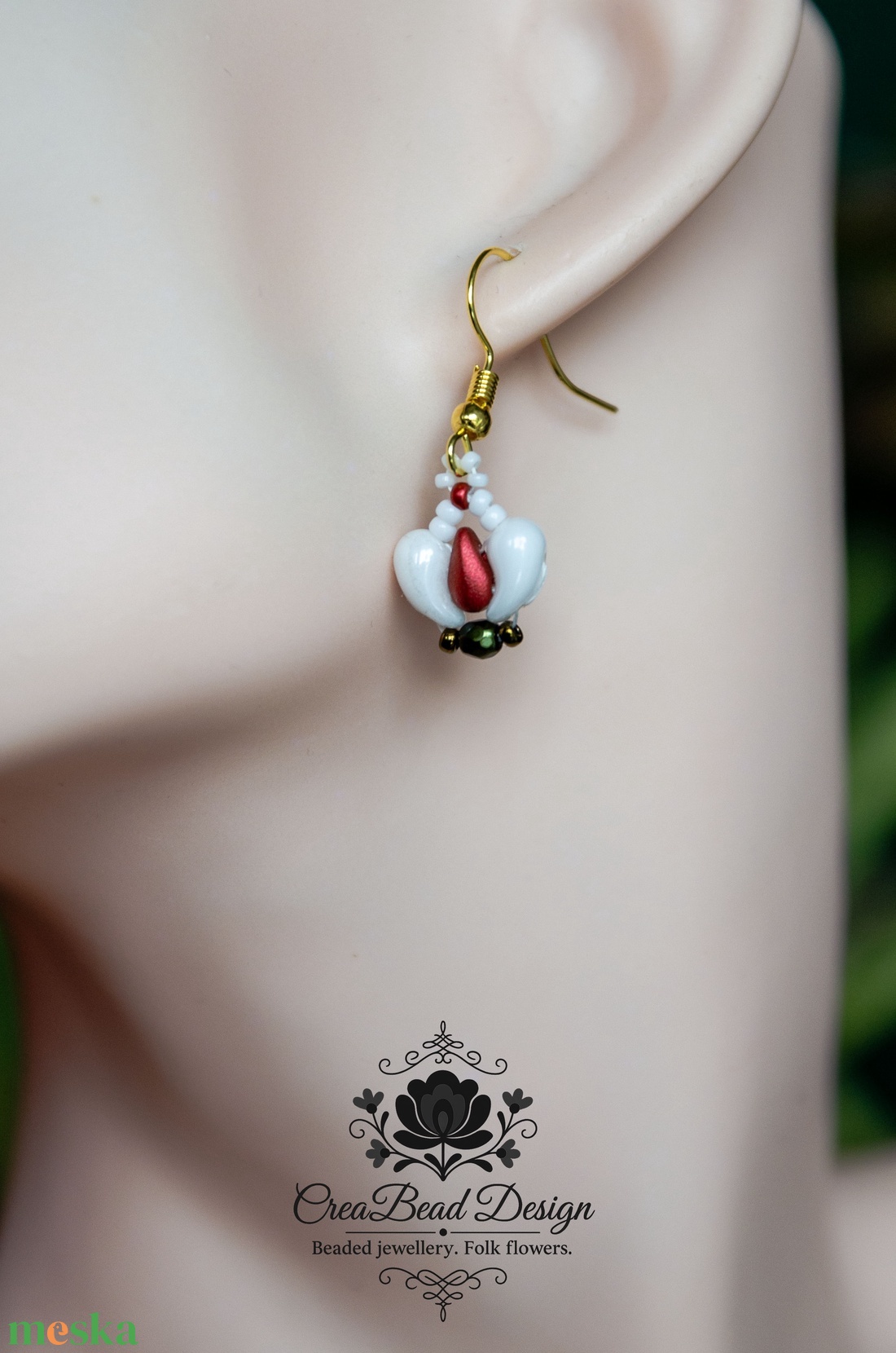 Creabead Design trikolor rózsabimbó ékszer - ékszer - fülbevaló - lógó csepp fülbevaló - Meska.hu