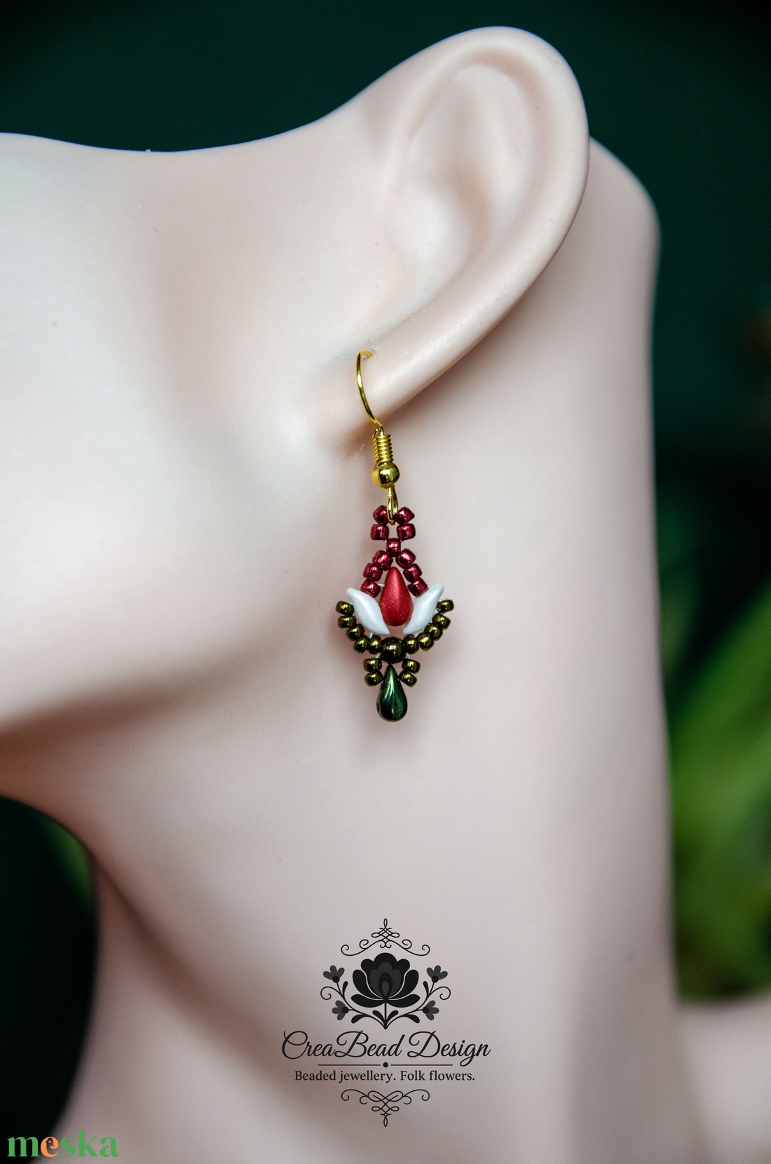 Creabead Design trikolór tulipán ékszer - ékszer - fülbevaló - lógó csepp fülbevaló - Meska.hu