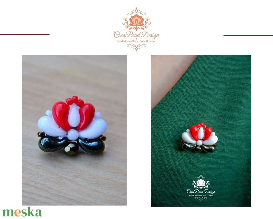 Creabead Design trikolór kitűző (ékszerként is kérhető) - ékszer - kitűző és bross - Meska.hu
