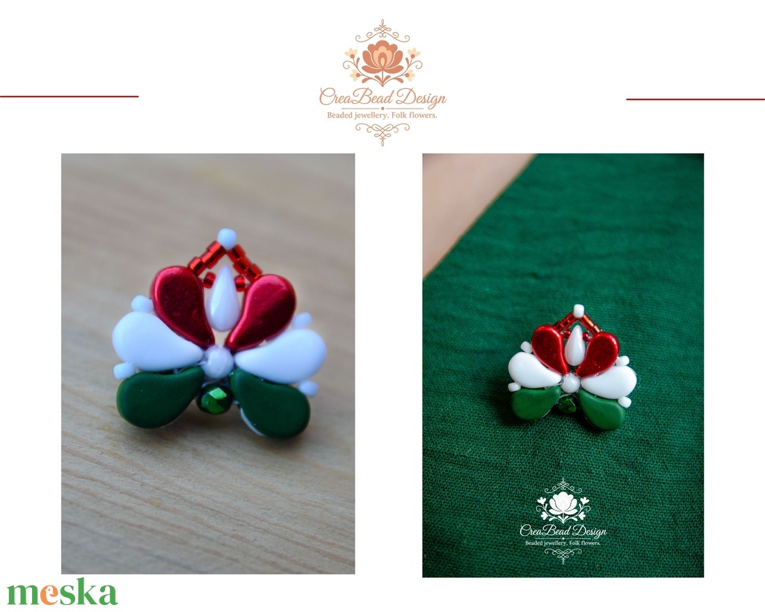 Creabead Design trikolór kitűző (ékszerként is kérhető) - ékszer - kitűző és bross - Meska.hu
