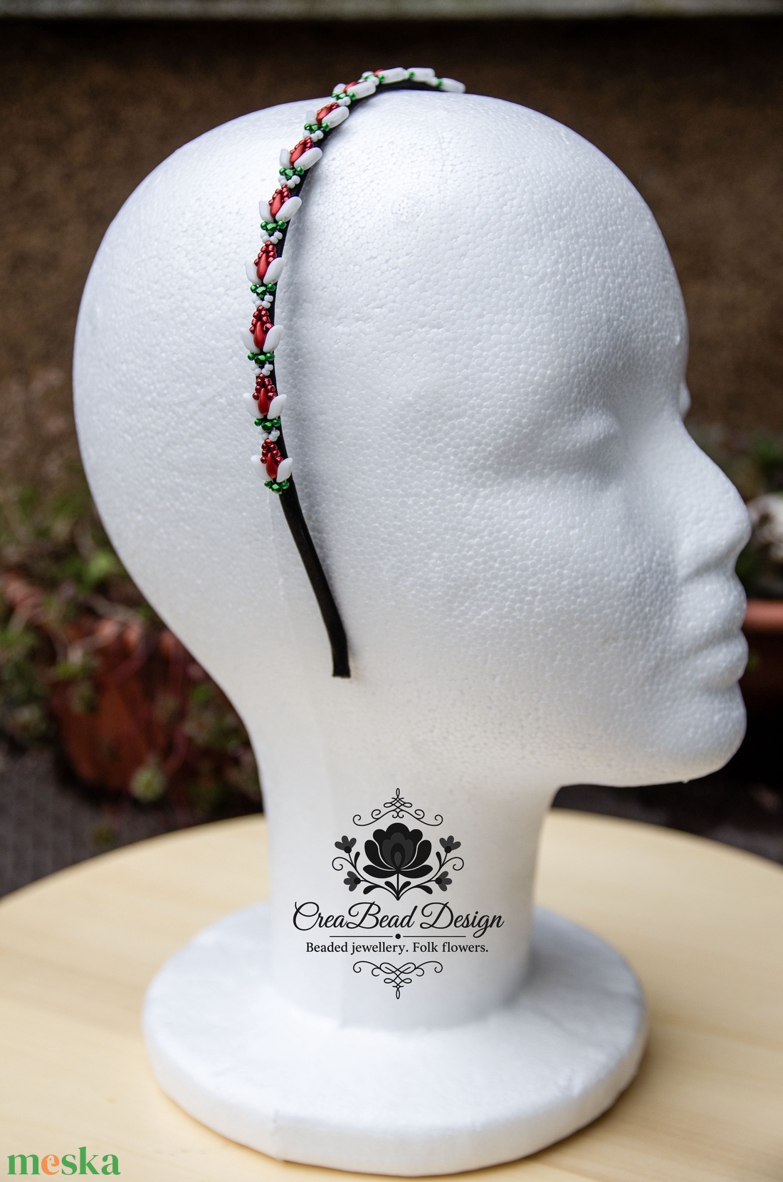 Matyó rózsabimbó trikolor hajráf - ruha & divat - hajdísz & hajcsat - hajráf & hajpánt - Meska.hu