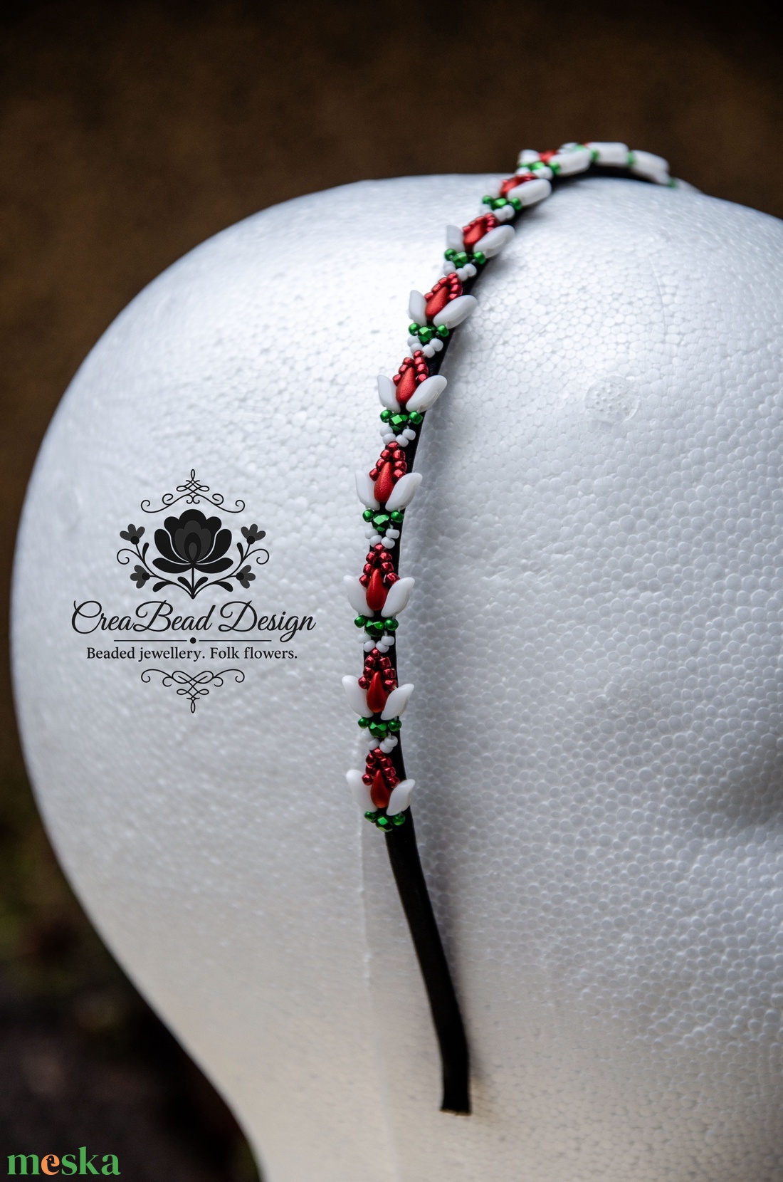 Matyó rózsabimbó trikolor hajráf - ruha & divat - hajdísz & hajcsat - hajráf & hajpánt - Meska.hu