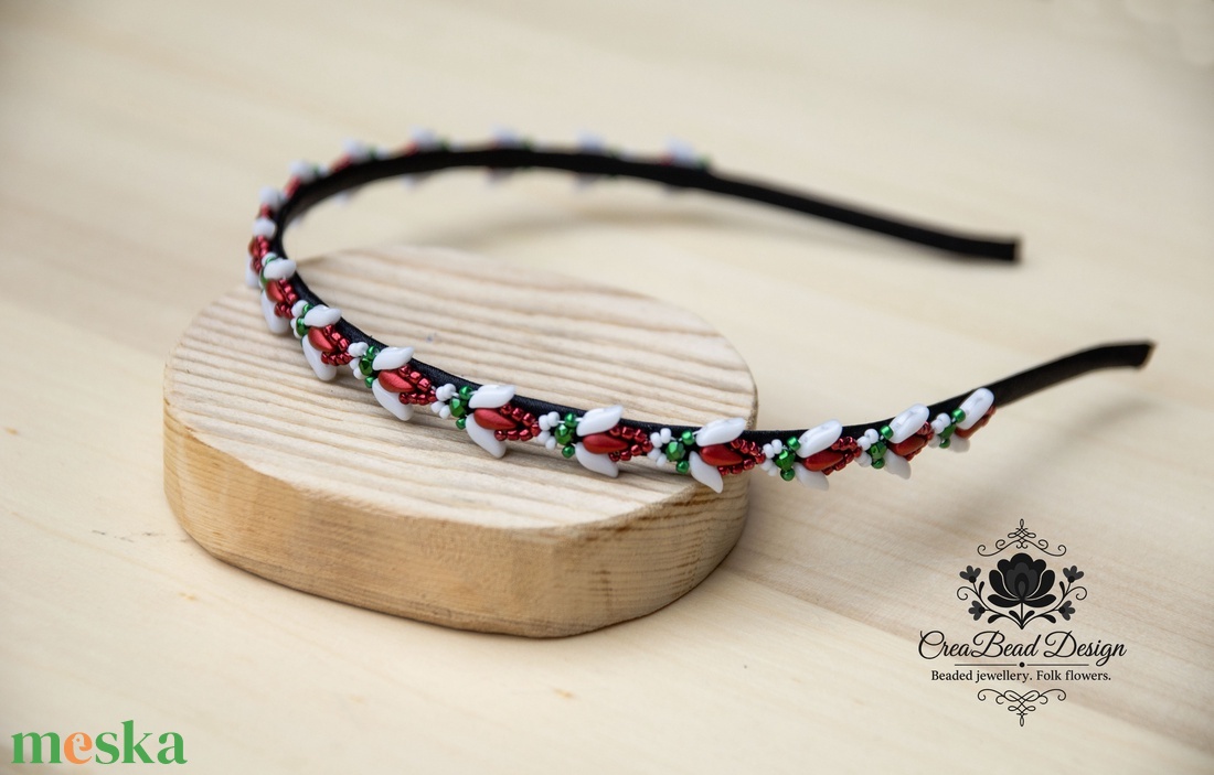 Matyó rózsabimbó trikolor hajráf - ruha & divat - hajdísz & hajcsat - hajráf & hajpánt - Meska.hu