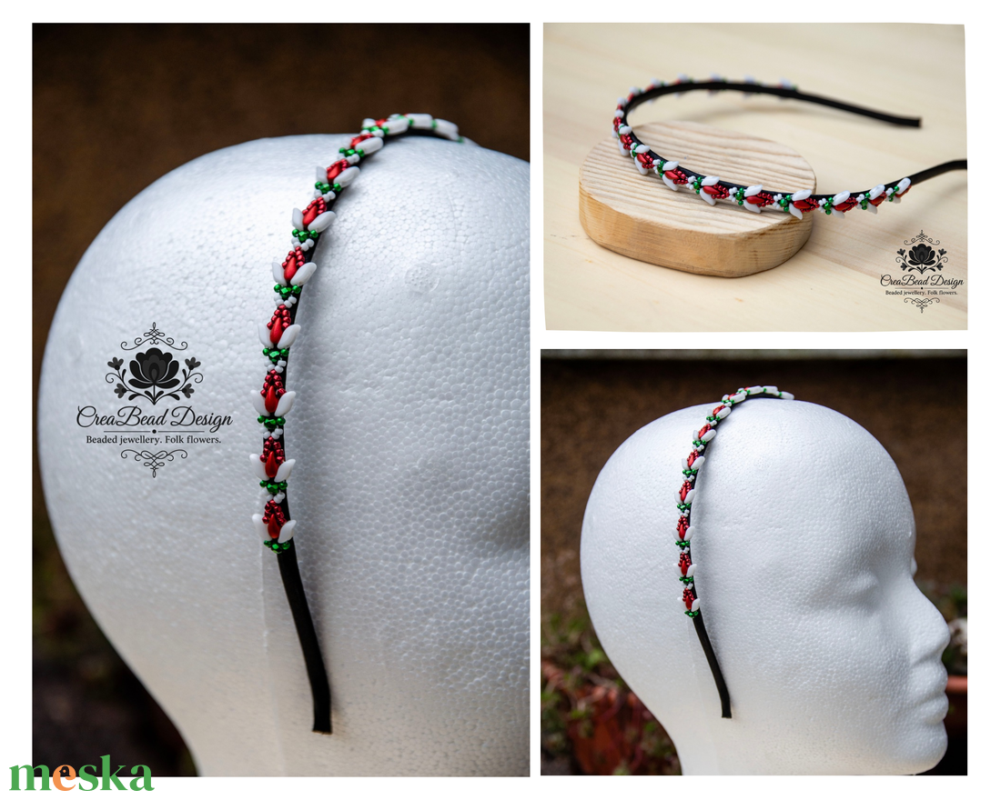 Matyó rózsabimbó trikolor hajráf - ruha & divat - hajdísz & hajcsat - hajráf & hajpánt - Meska.hu