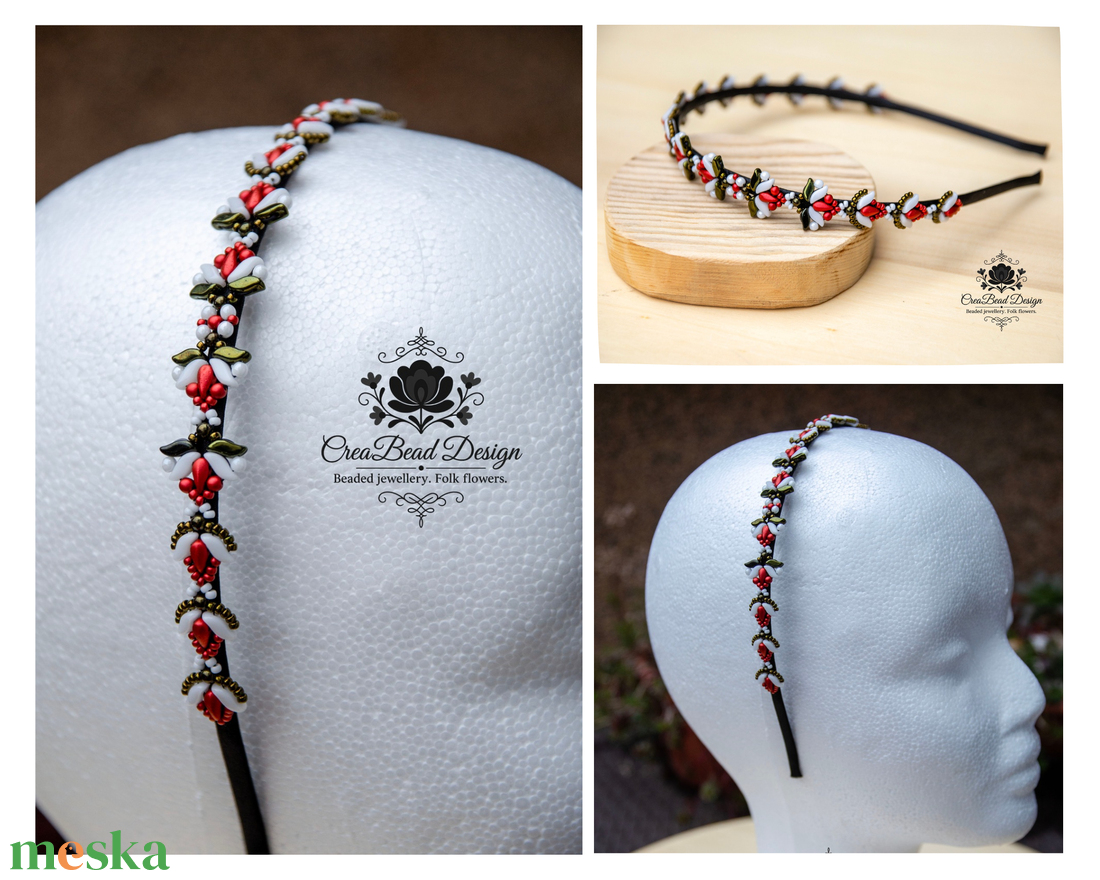 Matyó tulipán trikolor hajráf - ruha & divat - hajdísz & hajcsat - hajráf & hajpánt - Meska.hu