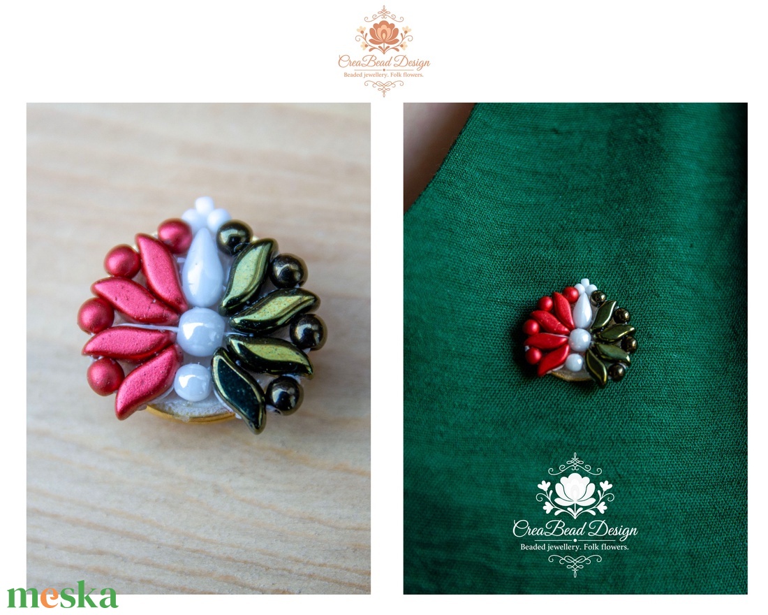 Creabead Design trikolór kitűző (ékszerként is kérhető) - ékszer - kitűző és bross - Meska.hu