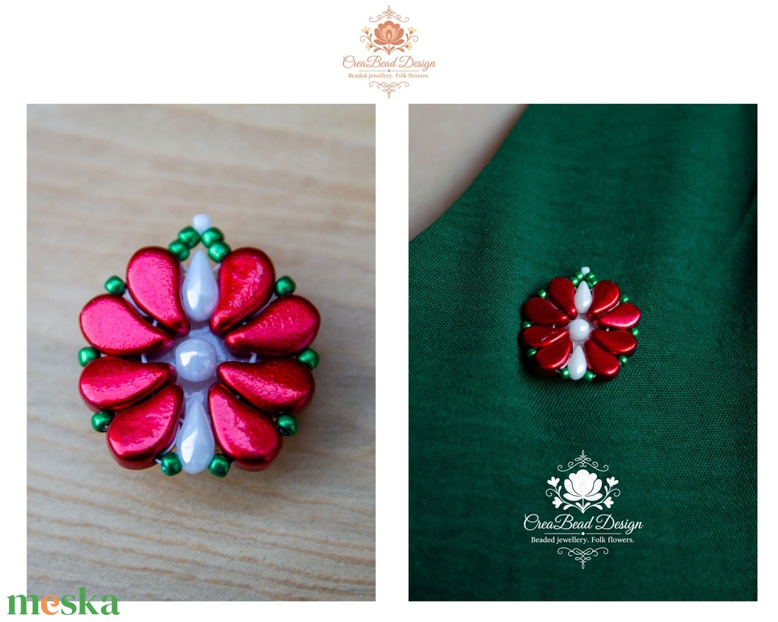 Creabead Design trikolór kitűző (ékszerként is kérhető) - ékszer - kitűző és bross - Meska.hu