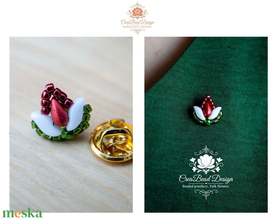 Creabead Design trikolór kitűző (ékszerként is kérhető) - ékszer - kitűző és bross - Meska.hu