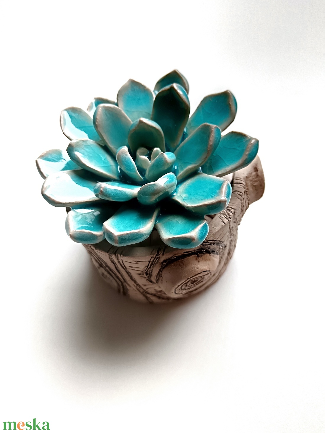 Kerámia pozsgás farönkben - otthon & életmód - dekoráció - dísztárgy - Meska.hu