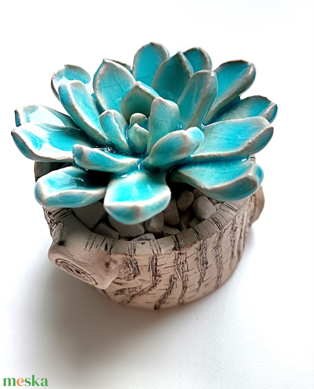 Kerámia pozsgás farönkben - otthon & életmód - dekoráció - dísztárgy - Meska.hu