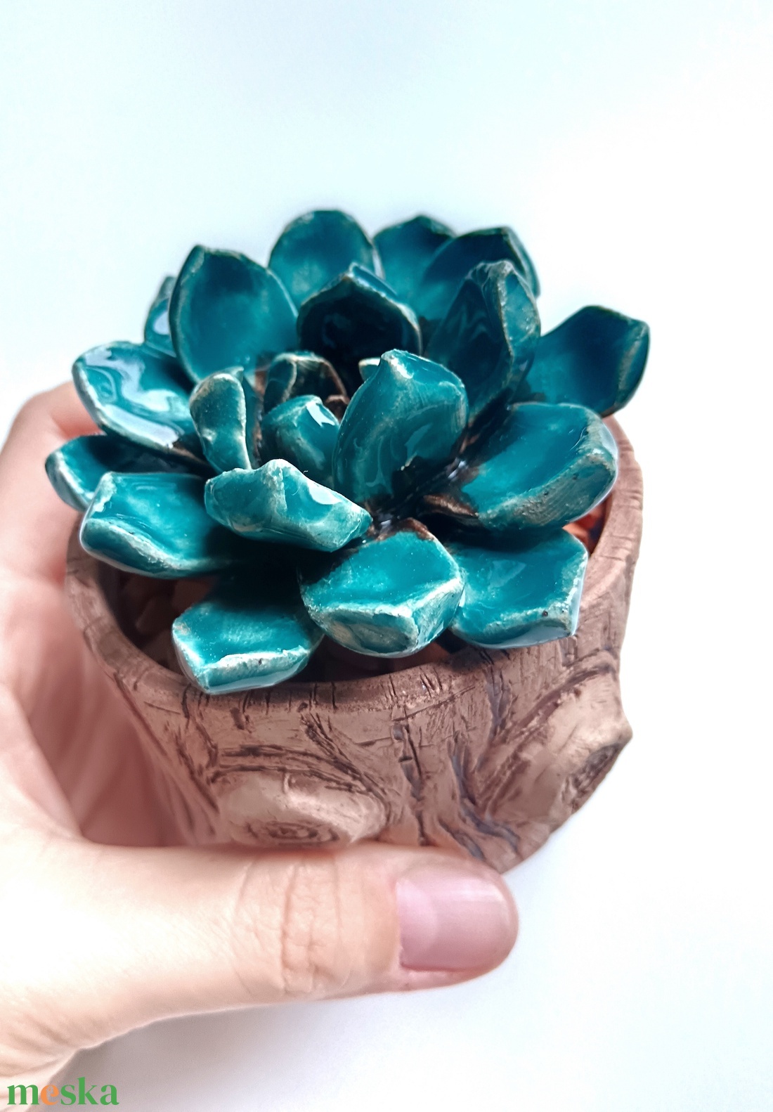 Kerámia pozsgás farönkben - otthon & életmód - dekoráció - dísztárgy - Meska.hu