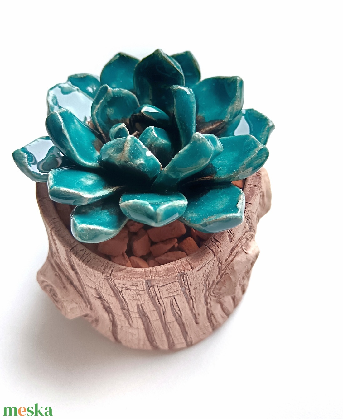 Kerámia pozsgás farönkben - otthon & életmód - dekoráció - dísztárgy - Meska.hu