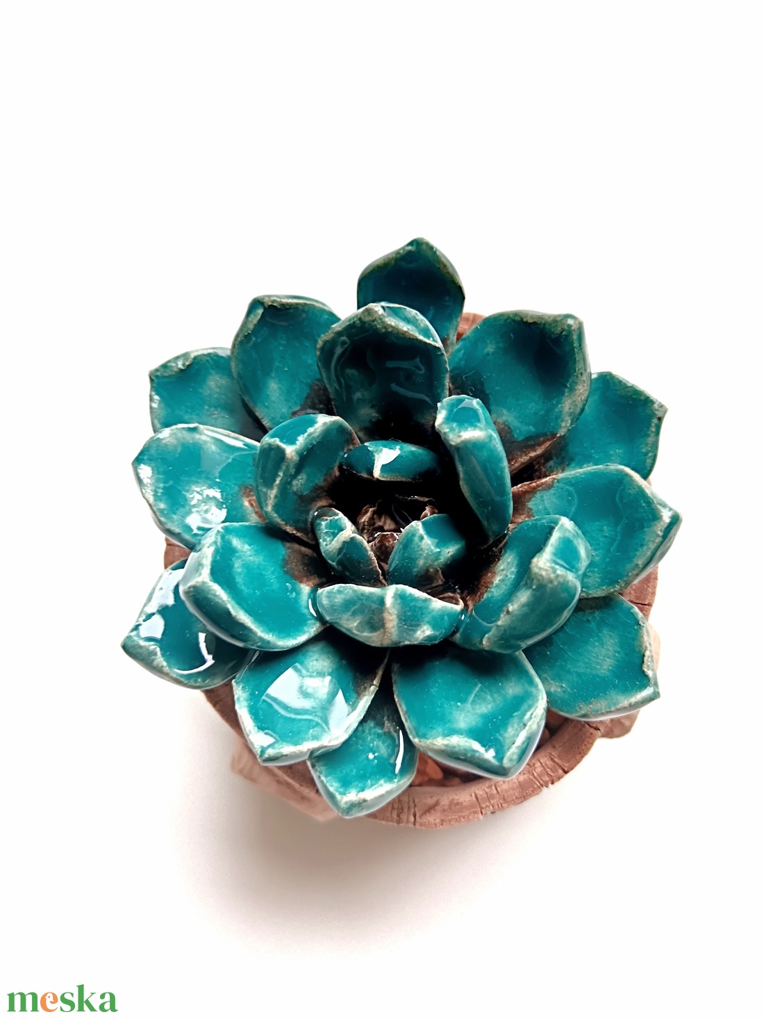 Kerámia pozsgás farönkben - otthon & életmód - dekoráció - dísztárgy - Meska.hu