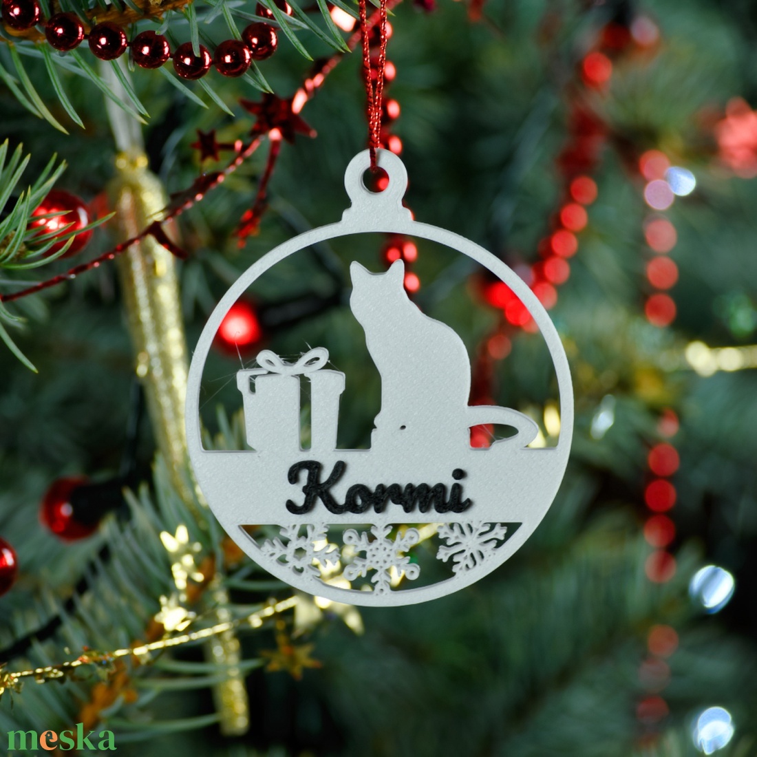 Mancs, névre szóló cicás karácsonyfadísz - Stílus 5 - karácsony - karácsonyi lakásdekoráció - karácsonyfadíszek - Meska.hu