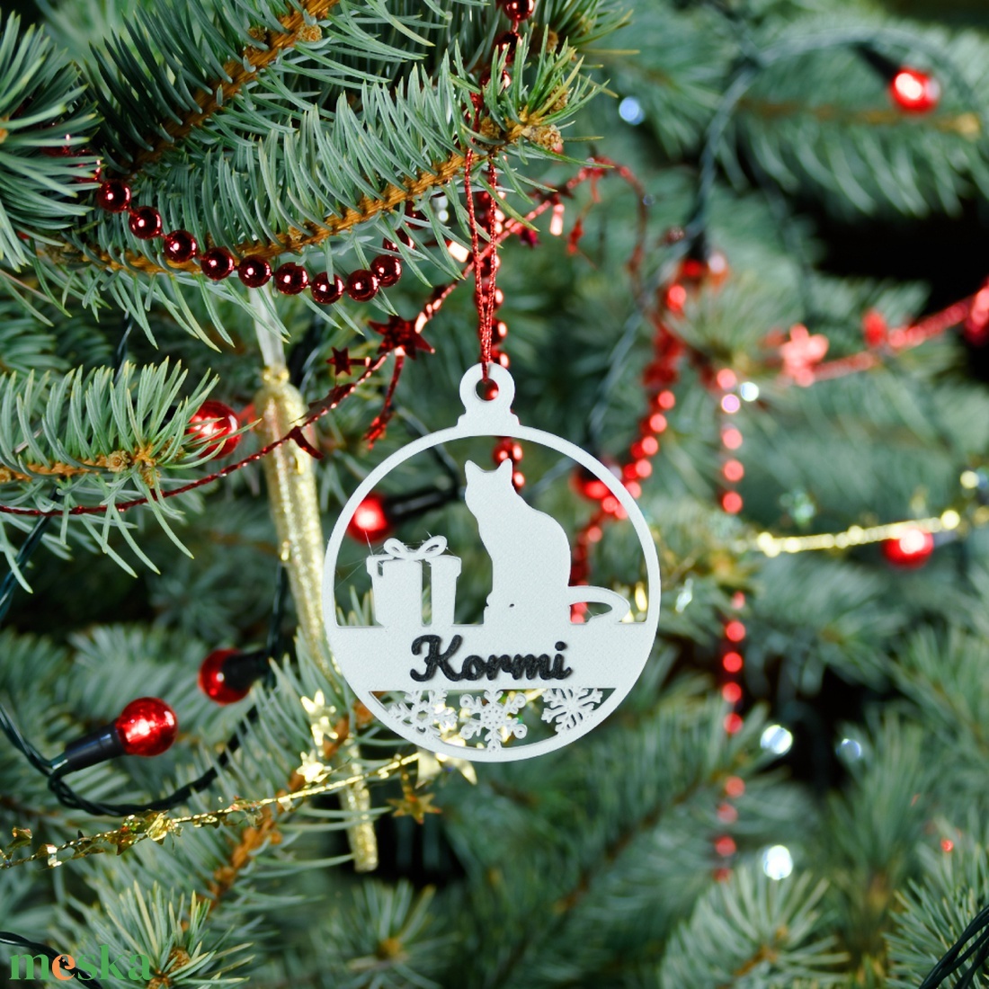 Mancs, névre szóló cicás karácsonyfadísz - Stílus 5 - karácsony - karácsonyi lakásdekoráció - karácsonyfadíszek - Meska.hu