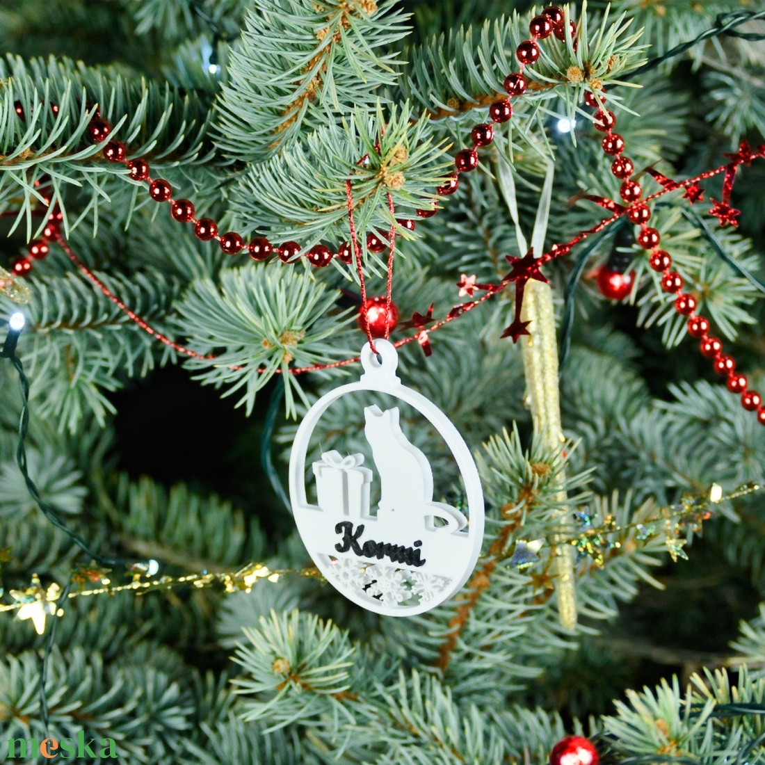 Mancs, névre szóló cicás karácsonyfadísz - Stílus 5 - karácsony - karácsonyi lakásdekoráció - karácsonyfadíszek - Meska.hu