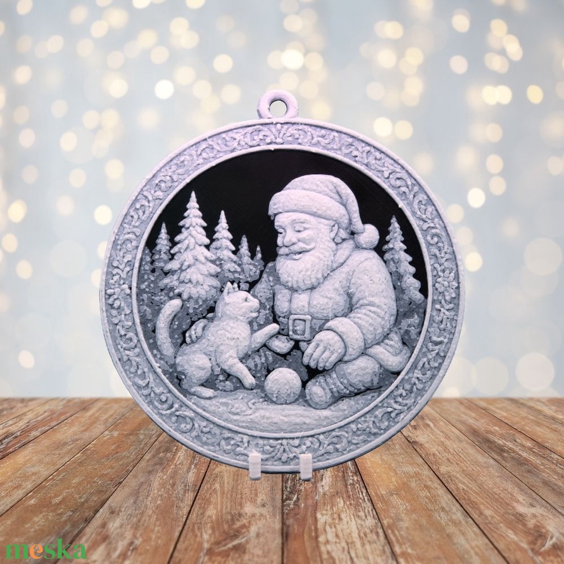 Mikulás és a Macska  Hueforge karácsonyfadísz - karácsony - karácsonyi lakásdekoráció - karácsonyfadíszek - Meska.hu