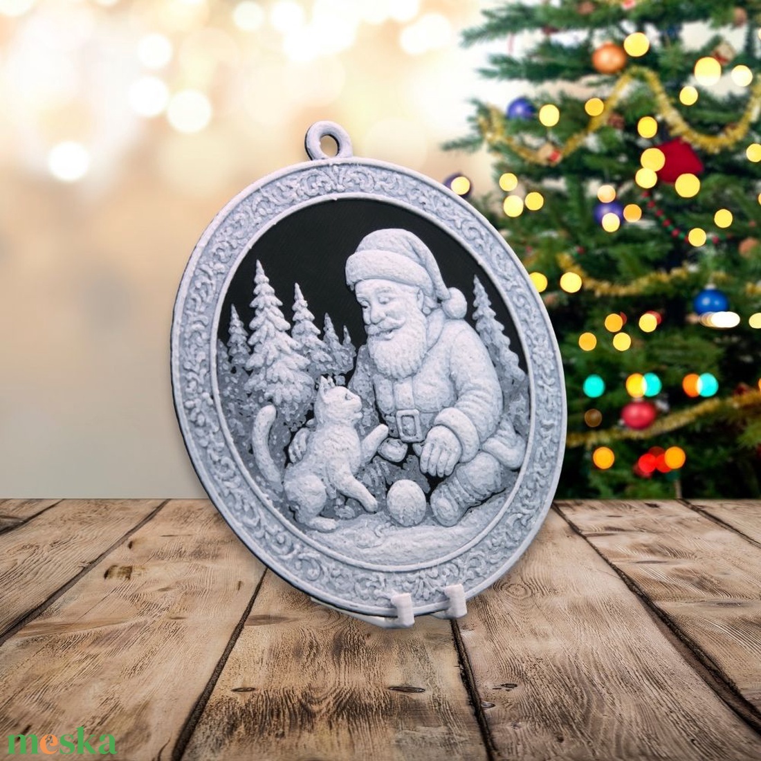 Mikulás és a Macska  Hueforge karácsonyfadísz - karácsony - karácsonyi lakásdekoráció - karácsonyfadíszek - Meska.hu