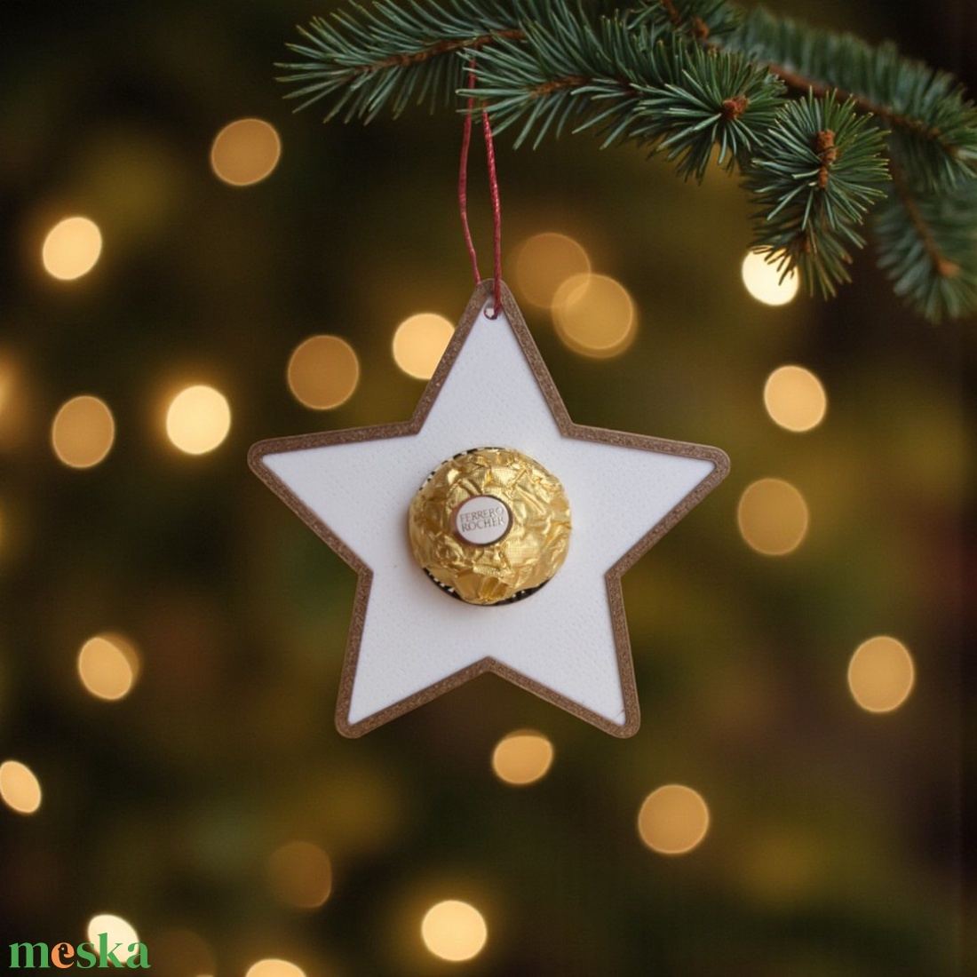 Édes Csillag  Karácsonyfadísz Ferrero Rocher-rel - karácsony - karácsonyi lakásdekoráció - karácsonyfadíszek - Meska.hu
