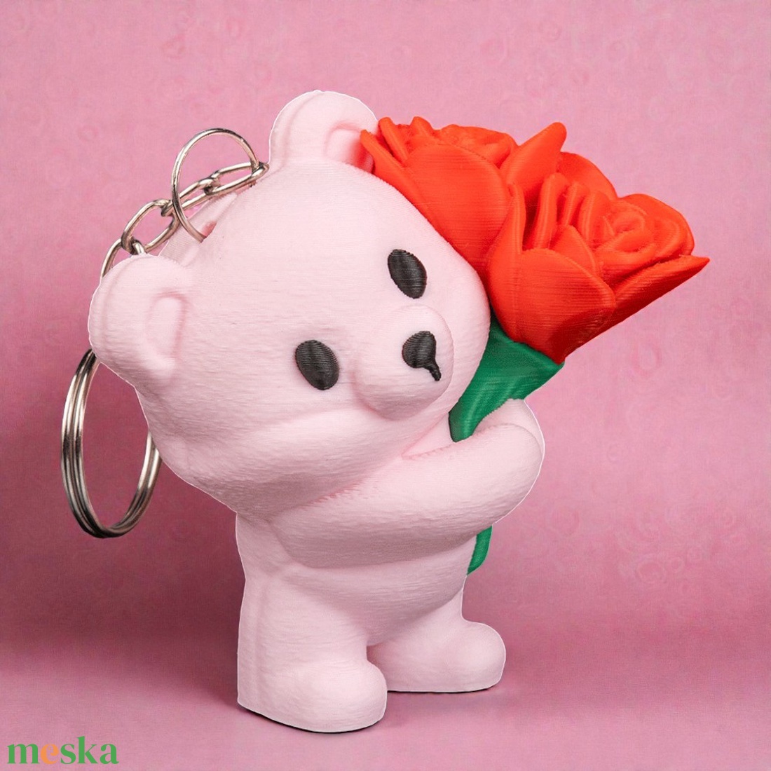 Rózsás Szeretet Maci Kulcstartó Személyre Szabott Kezdőbetűvel - táska & tok - kulcstartó & táskadísz - kulcstartó - Meska.hu