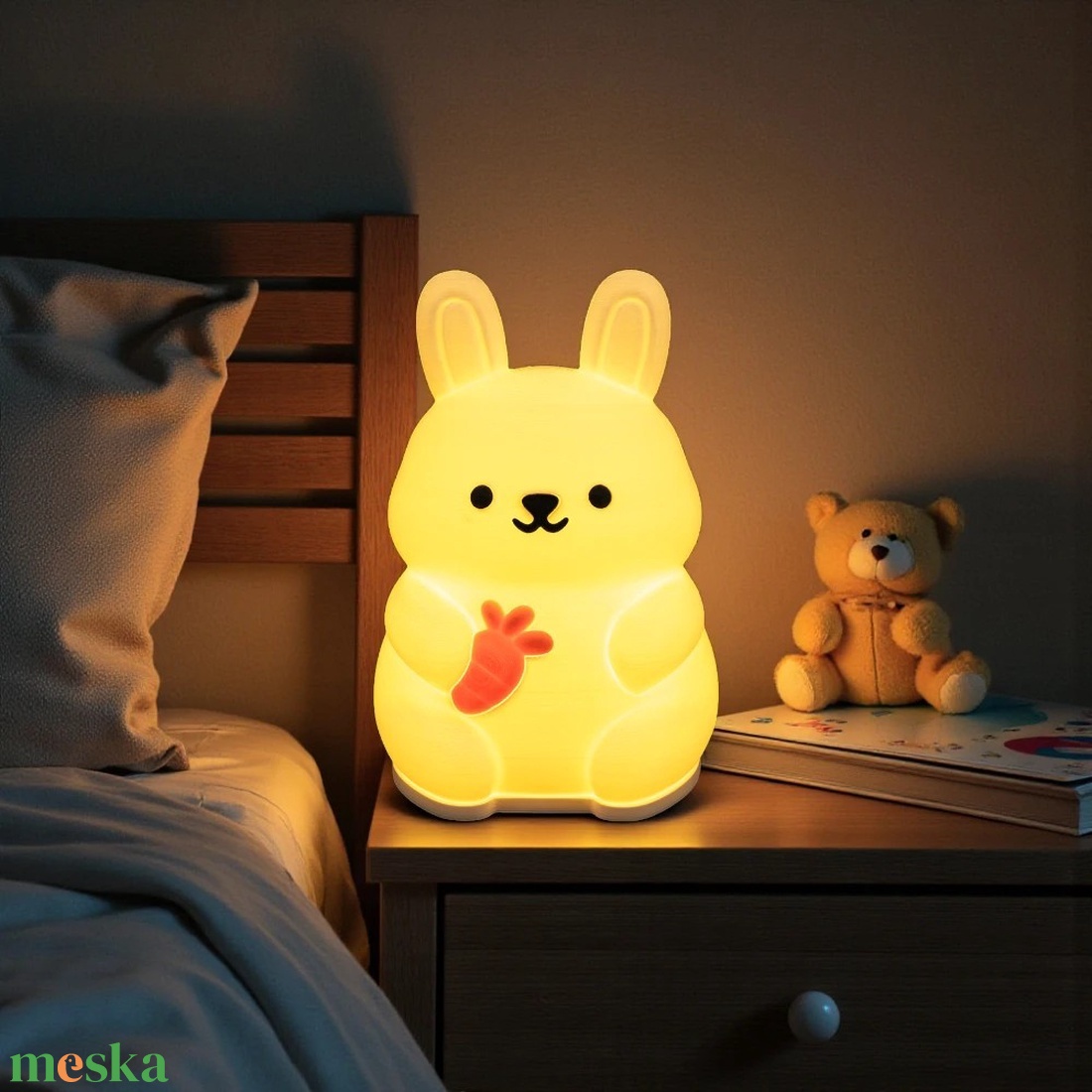 Bársonyos fényű nyuszis éjjeli lámpa és gyerekszoba hangulatvilágítás - baba - mama - babaszoba dekoráció - éjszakai fény - Meska.hu