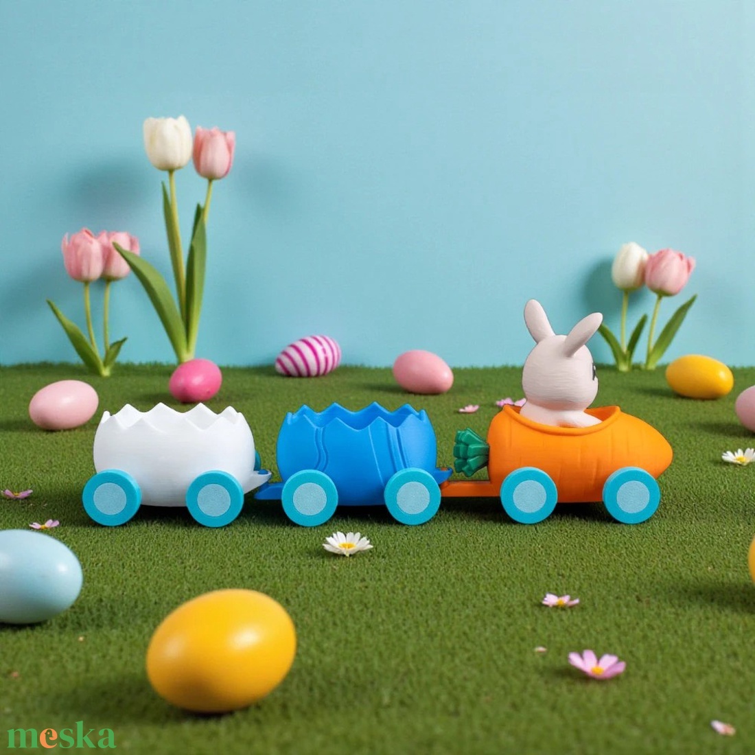 Húsvéti Nyuszi Expressz Édességtartó Vonat � Ünnepi Asztaldekoráció Gyerekeknek - ünnepi díszek, dekorációk - húsvéti díszek és dekorációk - húsvéti tojástartó - Meska.hu