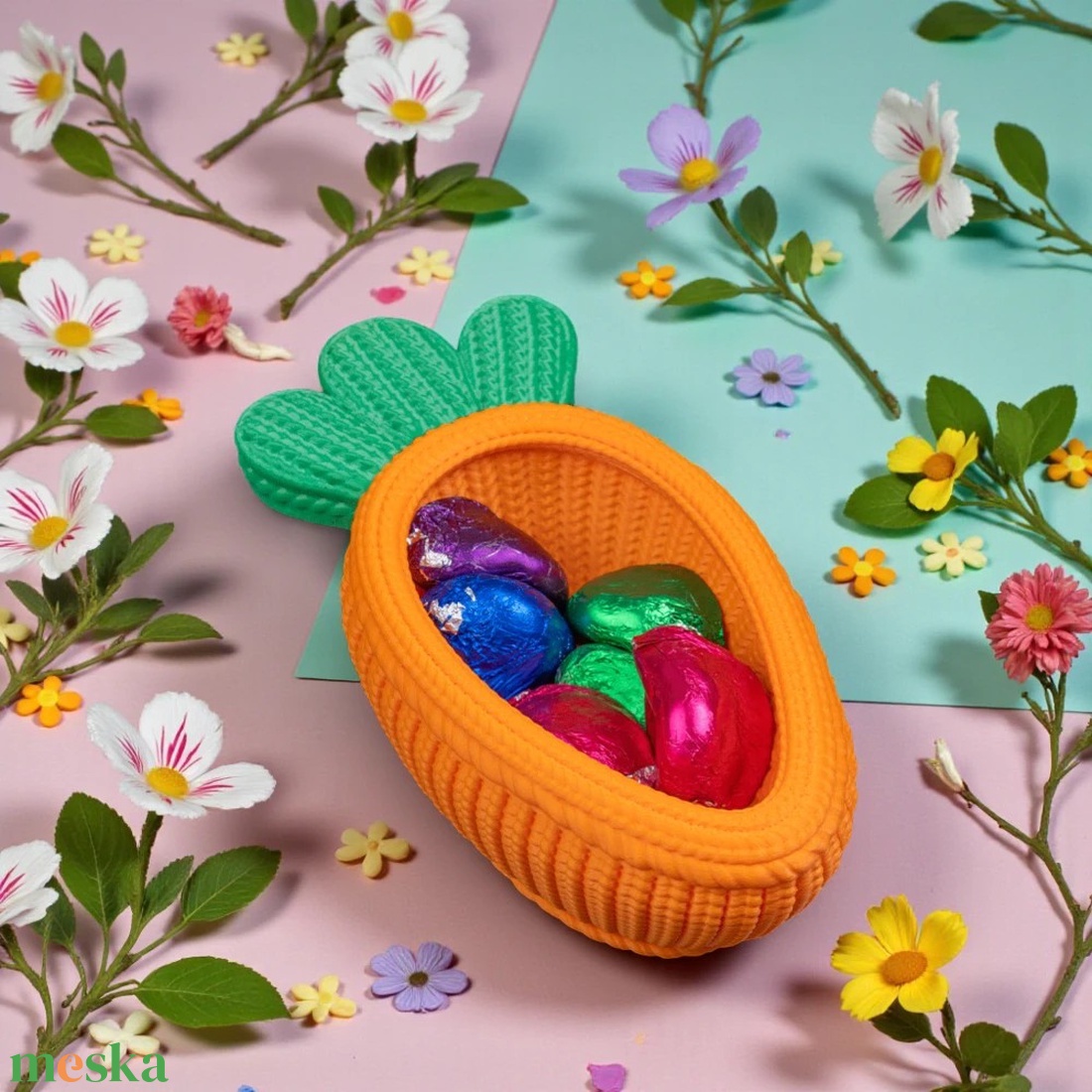Kötött Mintázatú Narancssárga Répa Alakú Húsvéti Cukorkatartó Tálka - ünnepi díszek, dekorációk - húsvéti díszek és dekorációk - húsvéti tojástartó - Meska.hu