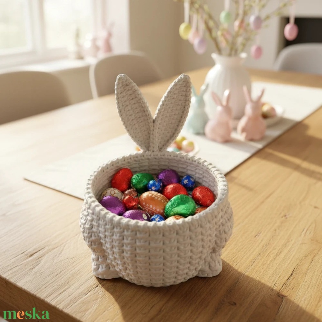Horgolt hatású nyuszi kosár � Ünnepi édességtartó és húsvéti dekoráció - ünnepi díszek, dekorációk - húsvéti díszek és dekorációk - húsvéti asztaldíszek - Meska.hu