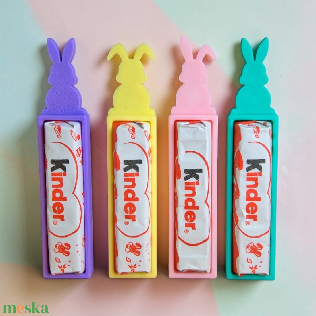 Húsvéti nyuszis Kinder csokoládé és tartó apró figyelmesség - Sárga - ünnepi díszek, dekorációk - húsvéti díszek és dekorációk - húsvéti tojástartó - Meska.hu