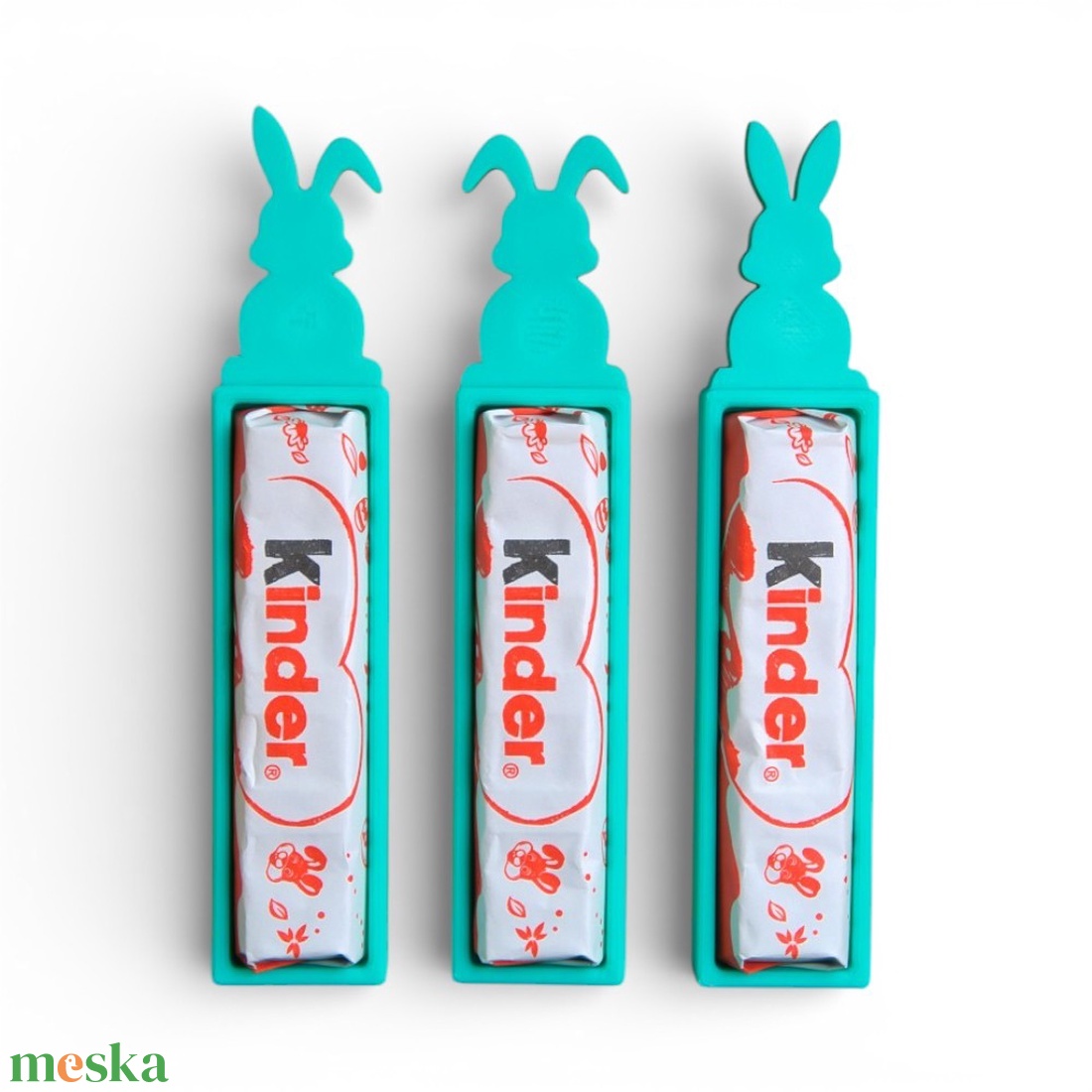 Húsvéti nyuszis Kinder csokoládé és tartó apró figyelmesség - Zöld - ünnepi díszek, dekorációk - húsvéti díszek és dekorációk - húsvéti tojástartó - Meska.hu