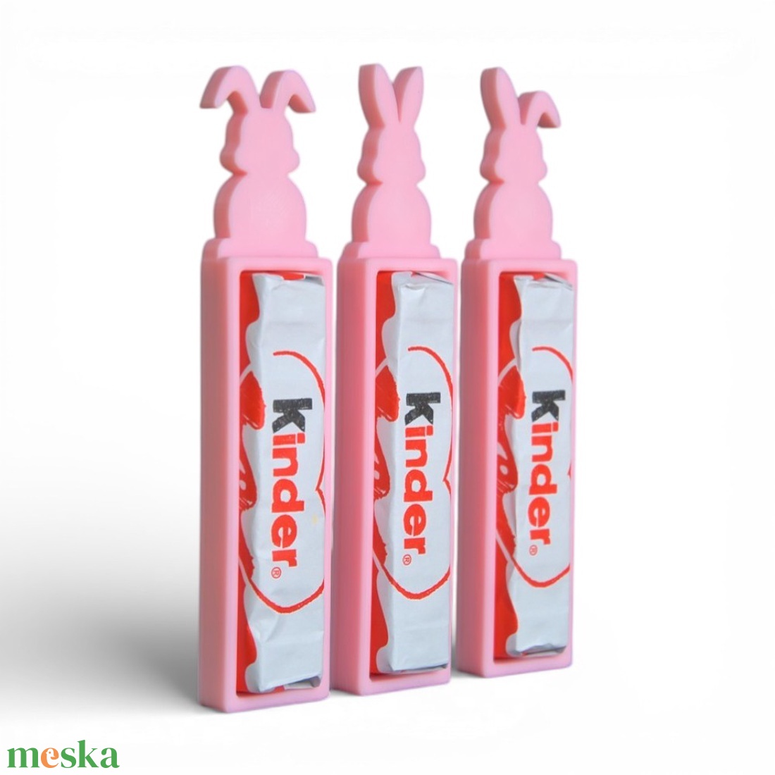 Húsvéti nyuszis Kinder csokoládé és tartó apró figyelmesség - Rózsaszín - ünnepi díszek, dekorációk - húsvéti díszek és dekorációk - húsvéti tojástartó - Meska.hu