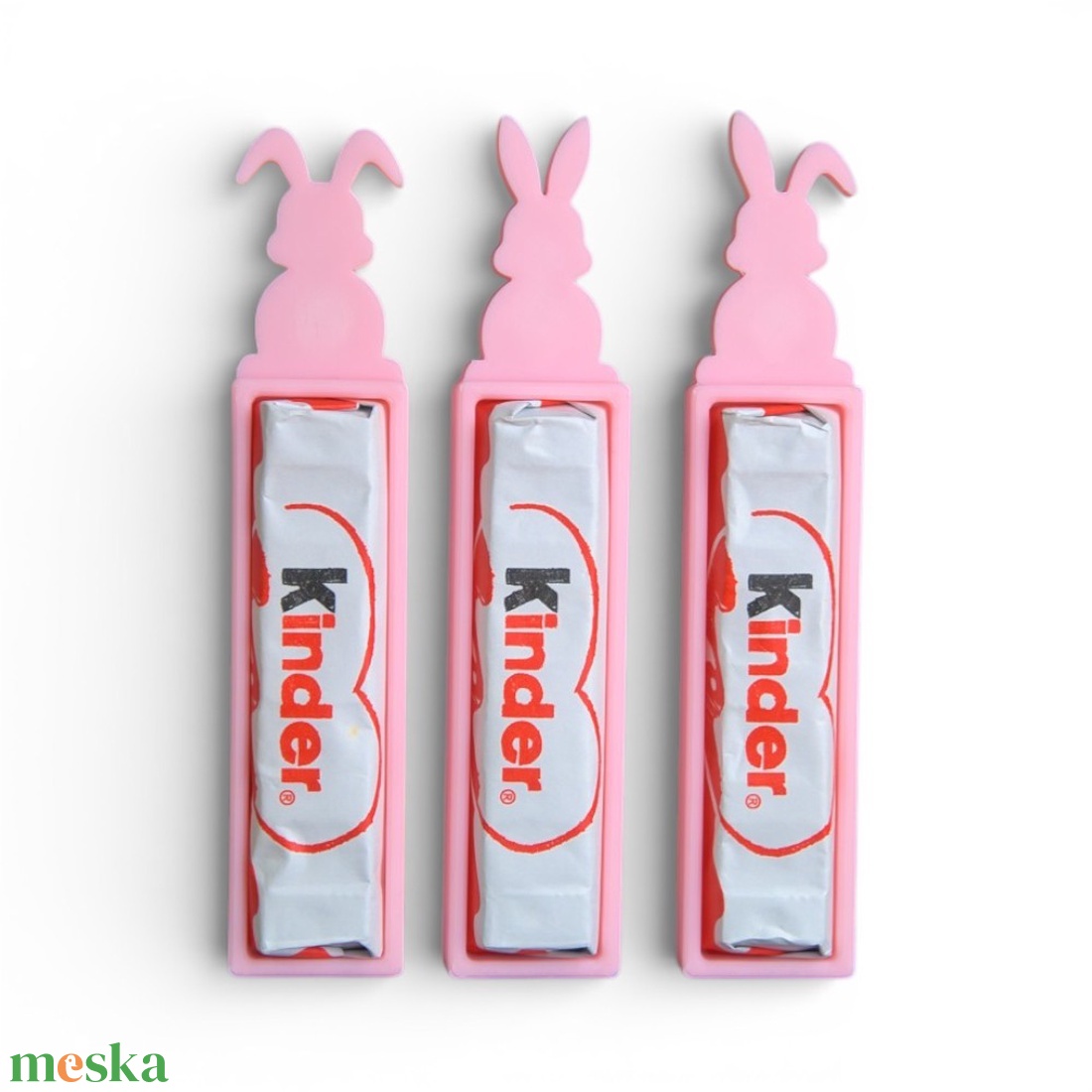 Húsvéti nyuszis Kinder csokoládé és tartó apró figyelmesség - Rózsaszín - ünnepi díszek, dekorációk - húsvéti díszek és dekorációk - húsvéti tojástartó - Meska.hu