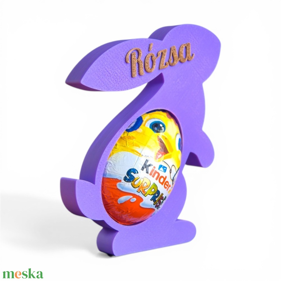 Személyre szabható nyuszis Kinder meglepetés tartó egyedi felirattal - Lila - ünnepi díszek, dekorációk - húsvéti díszek és dekorációk - húsvéti tojástartó - Meska.hu