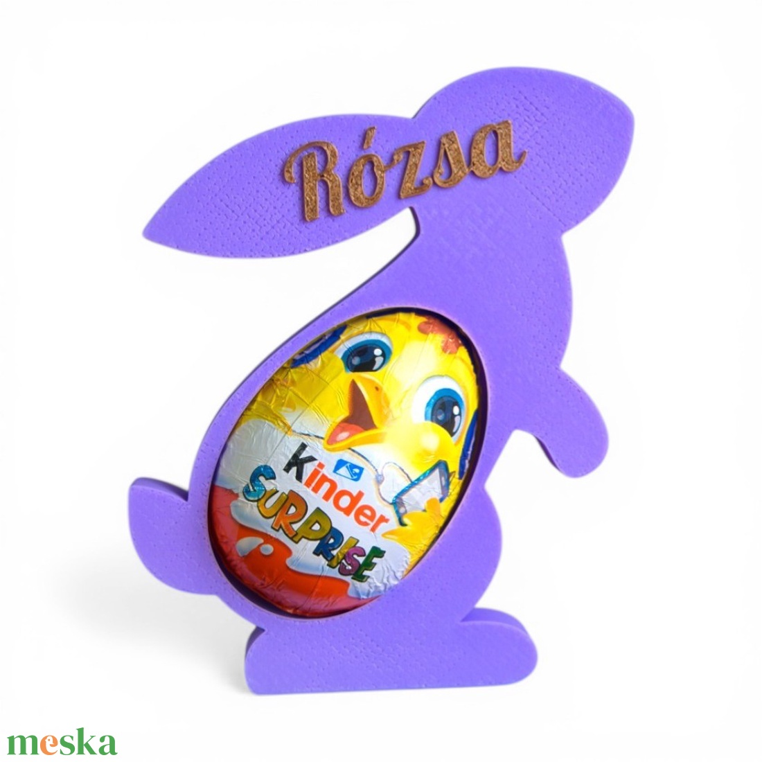 Személyre szabható nyuszis Kinder meglepetés tartó egyedi felirattal - Lila - ünnepi díszek, dekorációk - húsvéti díszek és dekorációk - húsvéti tojástartó - Meska.hu