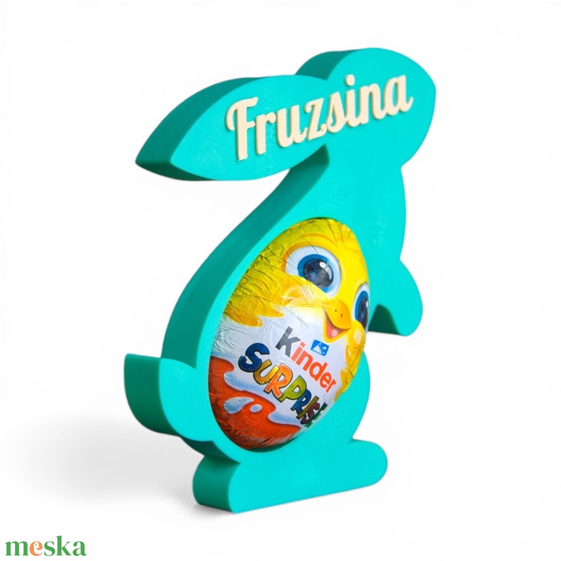 Személyre szabható nyuszis Kinder meglepetés tartó egyedi felirattal - Zöld - ünnepi díszek, dekorációk - húsvéti díszek és dekorációk - húsvéti tojástartó - Meska.hu