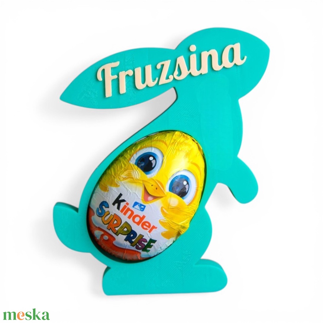 Személyre szabható nyuszis Kinder meglepetés tartó egyedi felirattal - Zöld - ünnepi díszek, dekorációk - húsvéti díszek és dekorációk - húsvéti tojástartó - Meska.hu