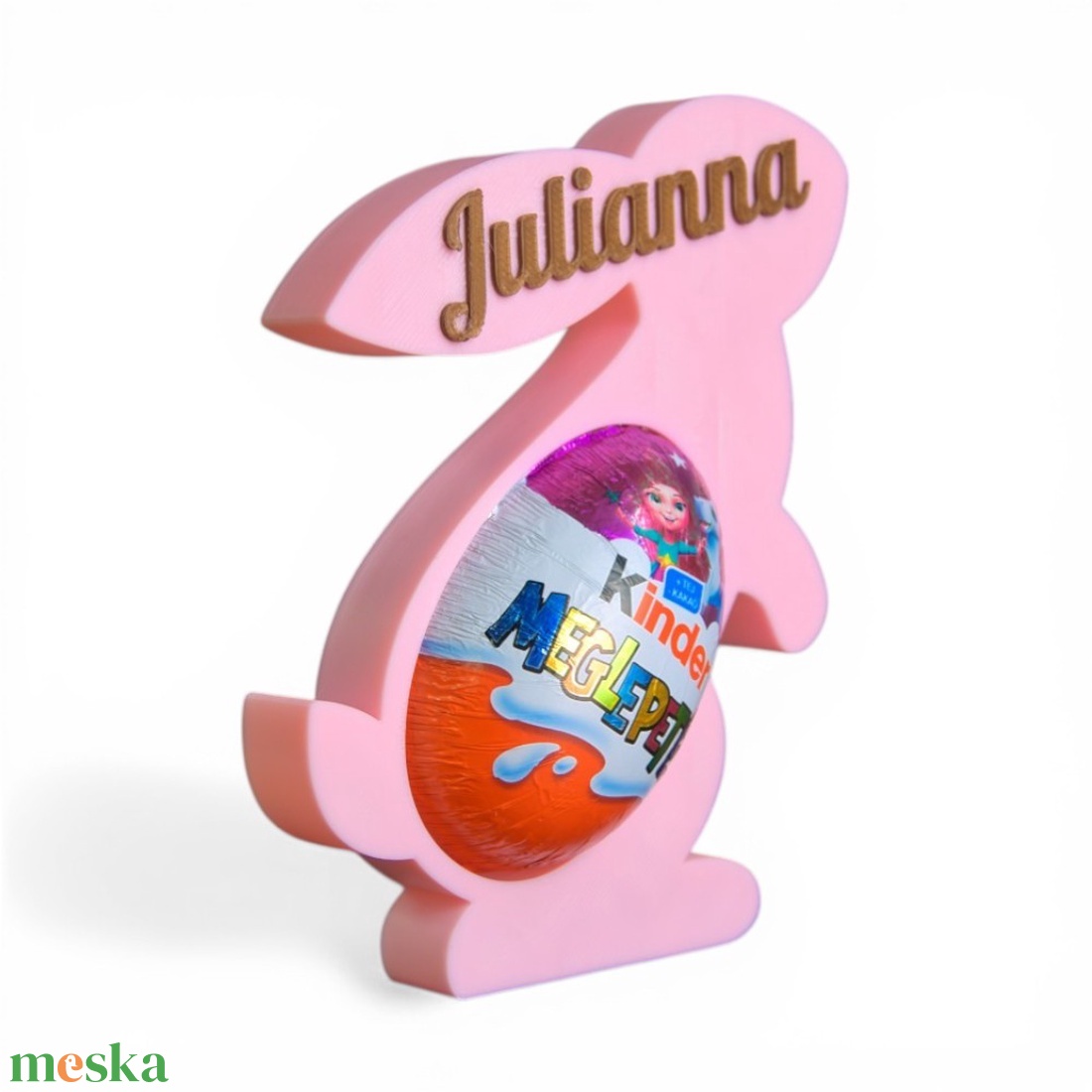Személyre szabható nyuszis Kinder meglepetés tartó egyedi felirattal - Rózsaszín - ünnepi díszek, dekorációk - húsvéti díszek és dekorációk - húsvéti tojástartó - Meska.hu