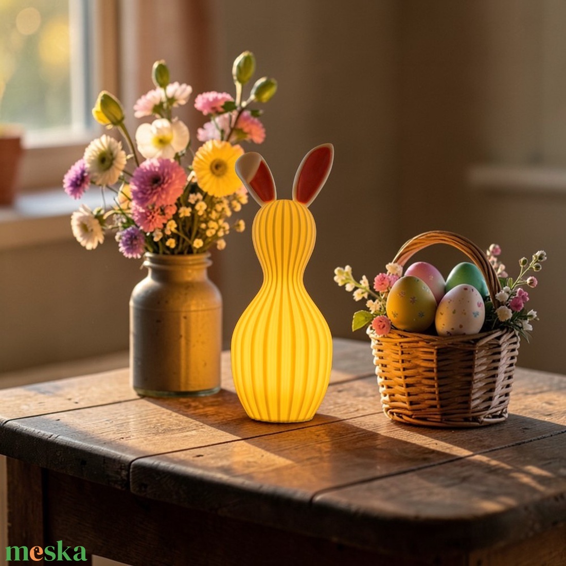 Minimalista világító nyuszi asztali dekoráció beépített időzítős mécsessel - ünnepi díszek, dekorációk - húsvéti díszek és dekorációk - húsvéti asztaldíszek - Meska.hu