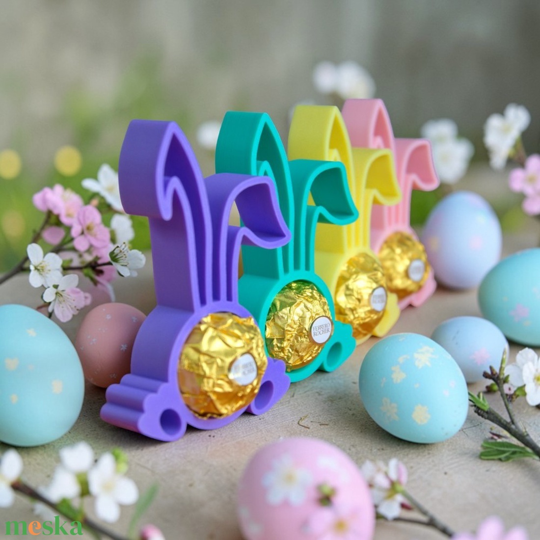 Húsvéti nyuszifüles Ferrero Rocher tartó apró figyelmesség tavaszi színekben - Sárga - ünnepi díszek, dekorációk - húsvéti díszek és dekorációk - húsvéti tojástartó - Meska.hu