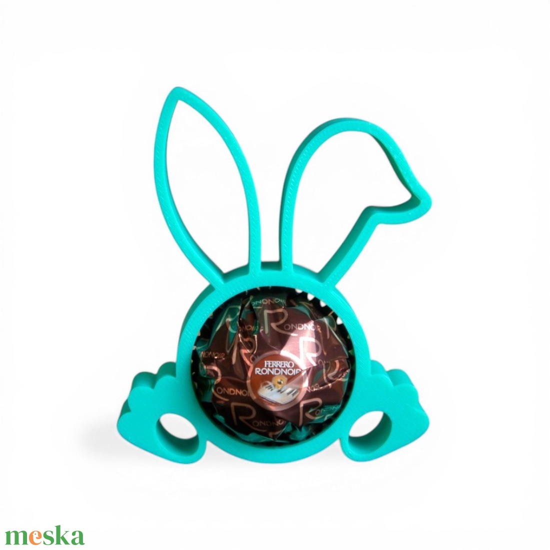 Hajlított fülű nyuszis Ferrero csokoládé tartó apró tavaszi figyelmességként - Zöld - ünnepi díszek, dekorációk - húsvéti díszek és dekorációk - húsvéti tojástartó - Meska.hu