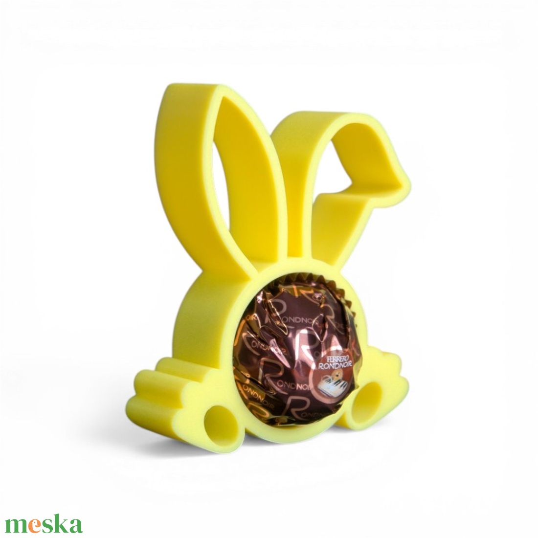 Hajlított fülű nyuszis Ferrero csokoládé tartó apró tavaszi figyelmességként - Sárga - ünnepi díszek, dekorációk - húsvéti díszek és dekorációk - húsvéti tojástartó - Meska.hu
