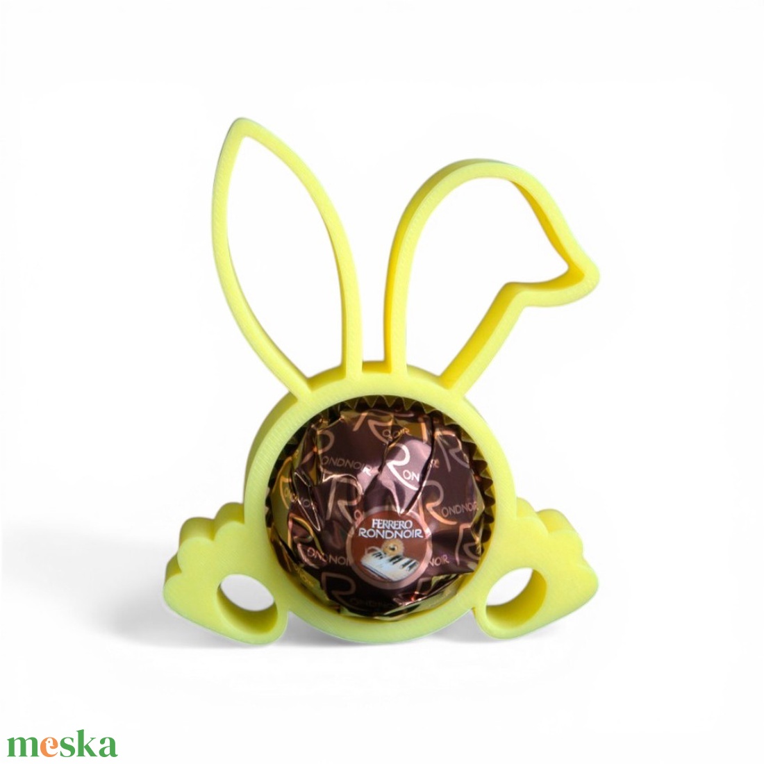 Hajlított fülű nyuszis Ferrero csokoládé tartó apró tavaszi figyelmességként - Sárga - ünnepi díszek, dekorációk - húsvéti díszek és dekorációk - húsvéti tojástartó - Meska.hu